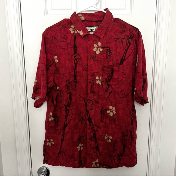 100% Silk Hawaiian Shirt Button Up Caribbean Joe Let Go tropical tourist dad - Picture 2 of 12